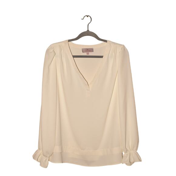 LAURIE FELT $75 Cloud 9 Split Neck Long Sleeve Blouse Ivory Medium - Picture 1 of 3